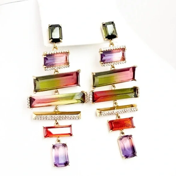 Kate Spade Gold Plated GEO Gem Chandelier Drop Statement Earrings - Picture 2 of 6